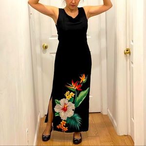 Jade Fashions black and floral sheath maxi dress. Size L. EUC